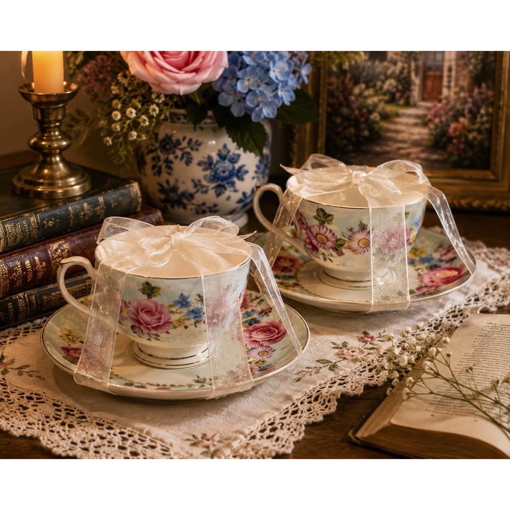 Grace's Teaware Floral Teacup & Saucer Gift Set – Set of 2 New